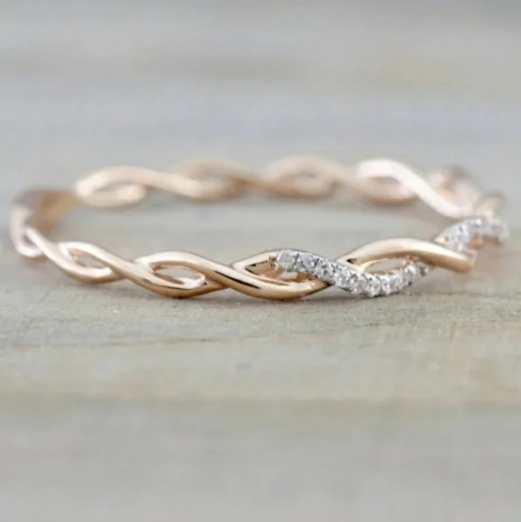 Twisted Rose Gold Ring with Sparkling Accents - Picture 3 of 5